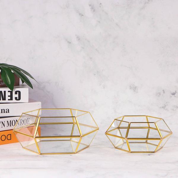 Brass copper glass artifact rimmed Display box hexagonal geometric plant greenhouse decoration Yiwu wholesale