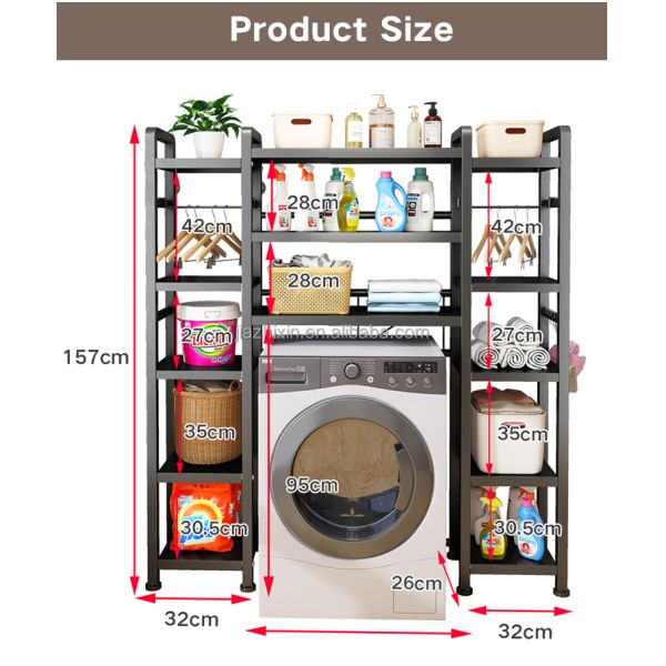Bathroom Multi Tier Space Saver Toilet Metal Bathroom Organizer Accessory Towel Storage Shelf Corner Washing Machine Rack Set