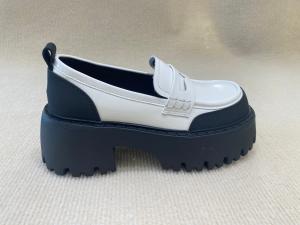 Black White Thick Sole Loafers Womens British Style Thick Soled Leather Loafers