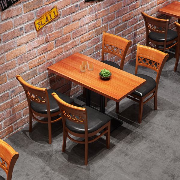 American Country Style  Solid Wood Black Leather Wooden Dining Chair
