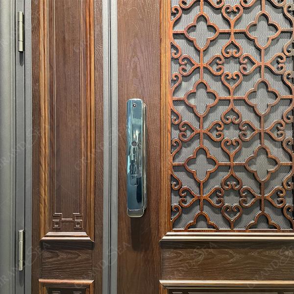 Modern Design Wooden Grain Anti-theft Door Villa Multi Lock Point Front Safety Steel Door Exterior Security Door