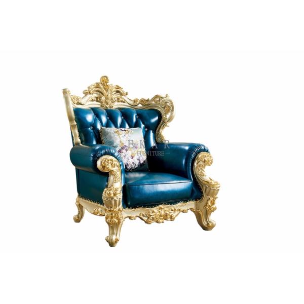 Wooden Frame Italian Leather Luxury Sofa Set