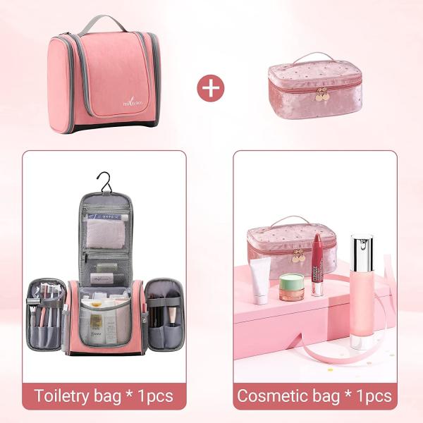 Hanging Toiletry Bag for Women,Pink Makeup Travel Bathroom Bag,Waterproof Medium Ladies Travel Toiletry Bag