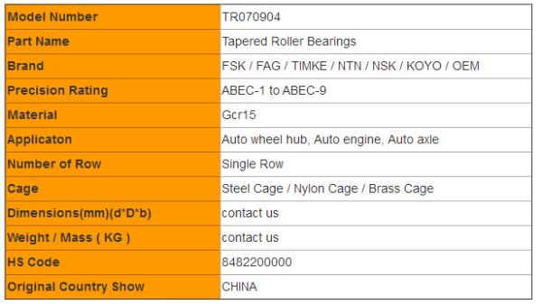 TR070904 Non Standard Automobile Roller Bearing Auto Wheel Bearing