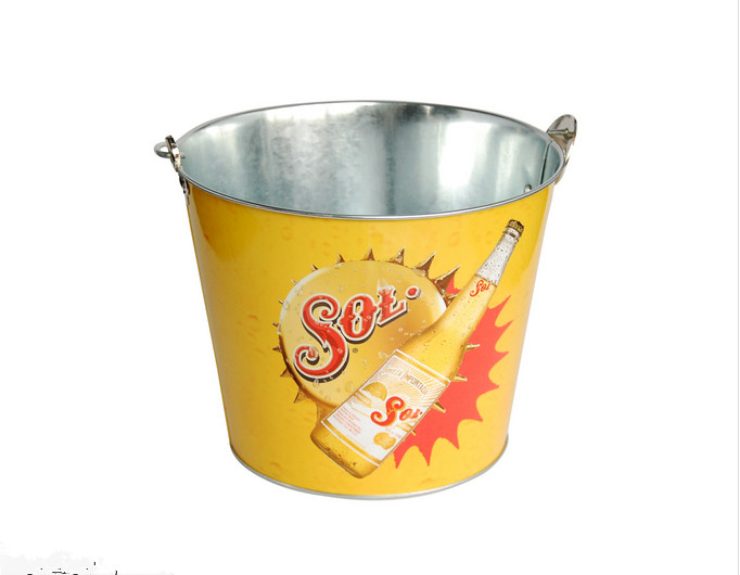 CMYK Tin Ice Bucket Tongs , Galvanized Beer Bucket 5L Volume