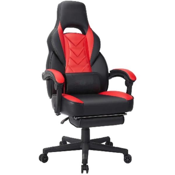 Ergonomic Gaming Desk Chair with Built-in Footrest and 83*65*125-133cm Chair Size in Black PU+ Red PU