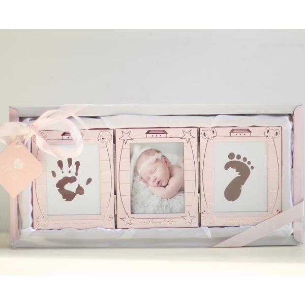 Lovely Aluminum New born Baby Handprint and Footprint Photo Frame Kit with a EN71 passed Ink Pad