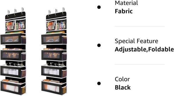 JARLINK 2 Pack 5-Shelf Over Door Hanging Organizer, Foldable Wall Mount 4 Big Pocket Large Capacity Storage with PVC