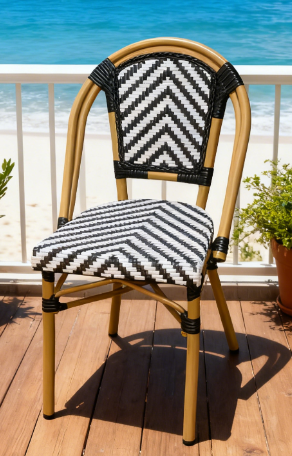 French Bistro Style All Weather Rattan Wicker Café Shop Dining Chair Stackable Outdoor Chair