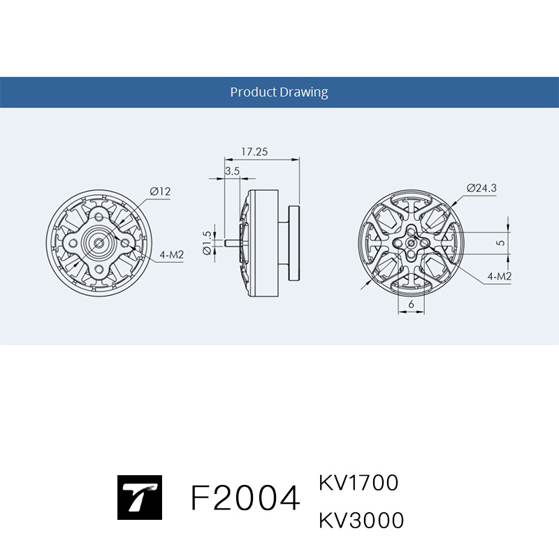 F2004 KV1700/3000 T-MOTOR For 4-5 6s Ultralight Drone Brushless Motors Use FPV RC UAV