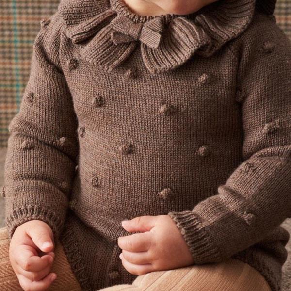 Antumn Winter Ruffle neck Long Sleeve Newborn Girls Organic Cotton Kids Infant Baby Knitted Sweater Romper