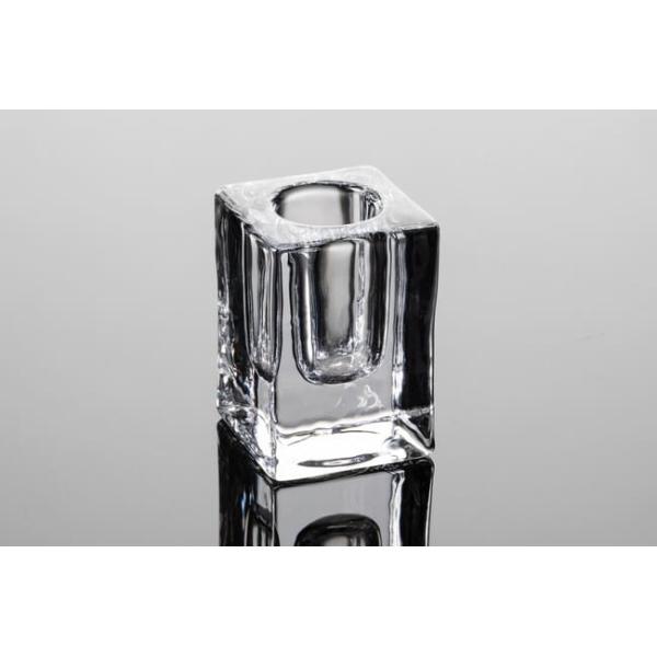 Mini Square Glass Taper Candle Holder Crystal Clear 4 X 4 X 6cm