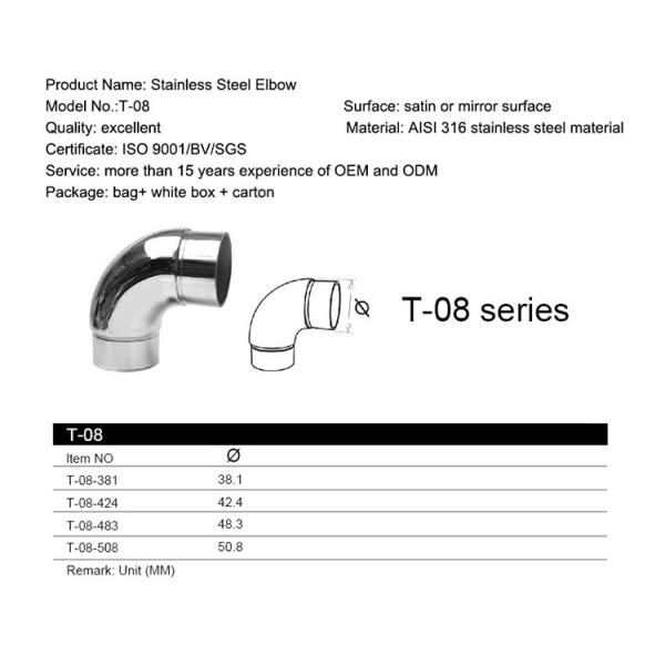 Iso9001 16mm 90 Degree Stainless Steel Pipe Railing