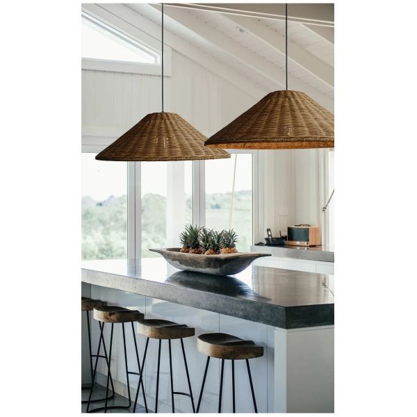 farmhouse light bar dining lights Minimalist Brown Beige Retro wicker pendant light(WH-WP-96)