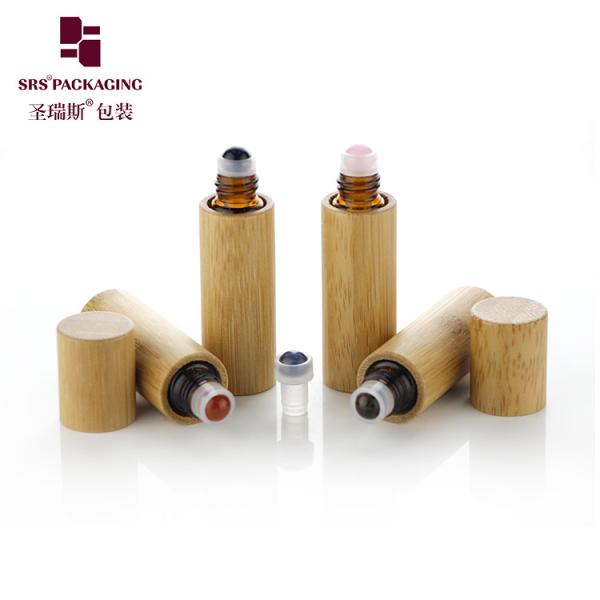 BG-5ML Massage Bamboo Glass Gemstone Roller Bottle For Aromatheropy Oil