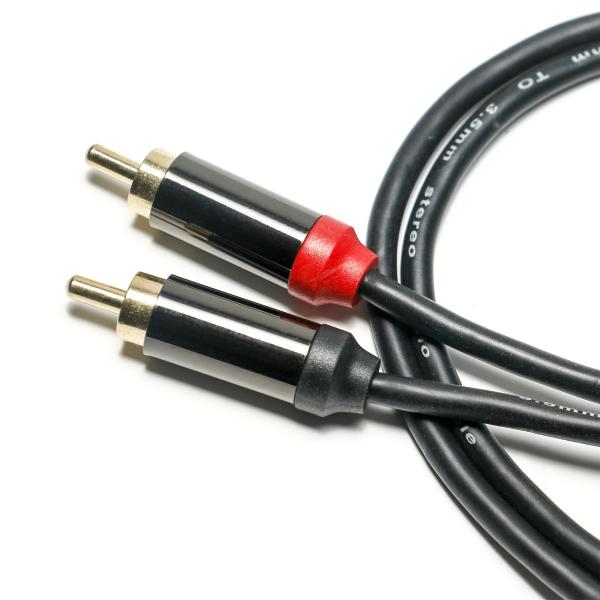 Cabo de áudio digital rca chapeado concha de metal preto capa de pvc 3,5 mm comprimento 1,25 m conector dourado para áudio de carro