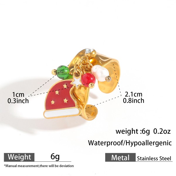 Fashion Popular Stainless Steel Enamel Christmas Tree Stocking Reindeer Snowflake Jewelry Rings 18k Gold Plated Adjustable Ring
