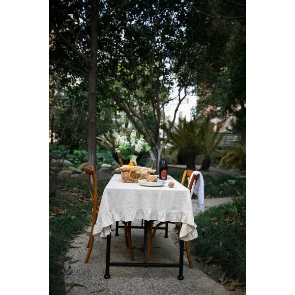 Gray Ruffle Patchwork Decorative Table Cloths Oblong 100% Linen Cotton