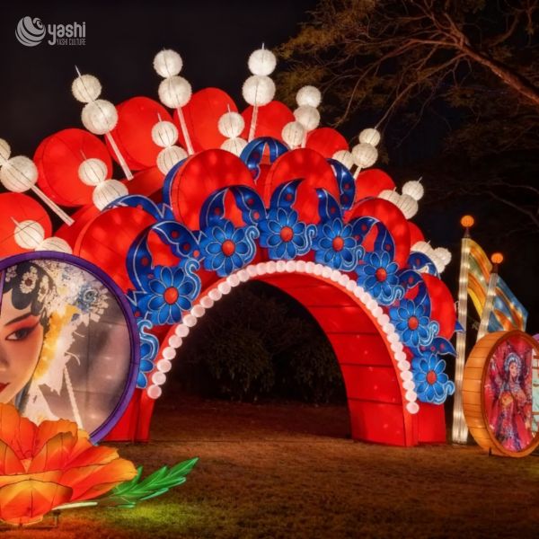 Custom Chinese Opera Headdress Arch Lantern, Peking Opera Culture Themed LED Walk‑Through Light Arch for Scenic Spot & Cultural Lantern Festival