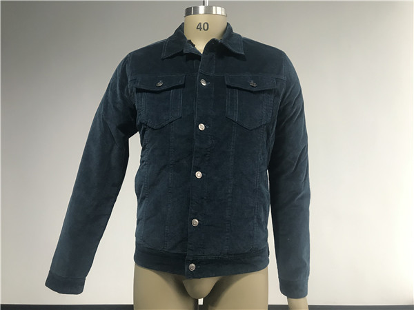 Navy Harrington Corduroy Coat , Mens Medium Trench Coat With Black Sherpa Lining