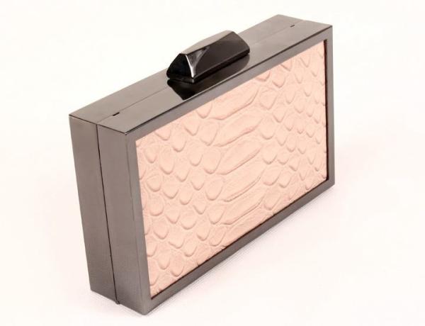 Mini Slim Pouch Fancy Clutch Bags , Gun Metal Frame Cream Clutch Bag