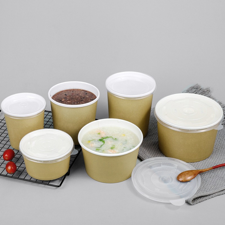 Eco 100% дружелюбное принимает вне бумагу Kraft для того чтобы пойти плошки для супа с крышкой