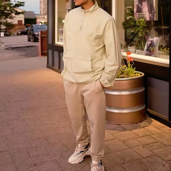 Hot Selling OEM Wholesale Custom Lightweight Windbreaker Quarter Zip Plain Solid Color Casual Nylon Anorak Jacket for Men