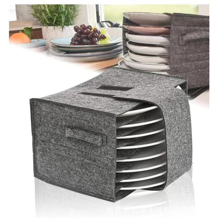 Felt Plate Organizer Bag Picnic Camping Cutlery Organizer Bag Portable Tiled Storage Bag