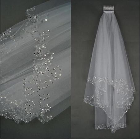 Bridal veil, wedding dress, dress accessories, 2 layers of handmade beads, hook styling bridal veil wholesale
