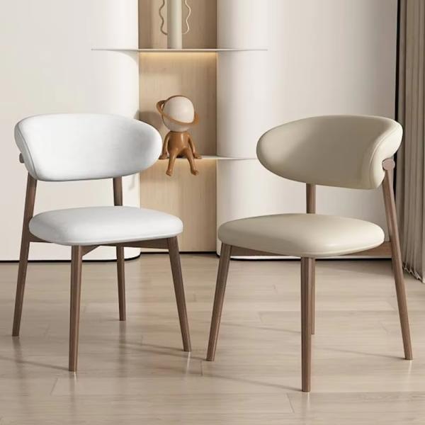 Chaise à manger en cuir en PU en bois avec dos incurvé