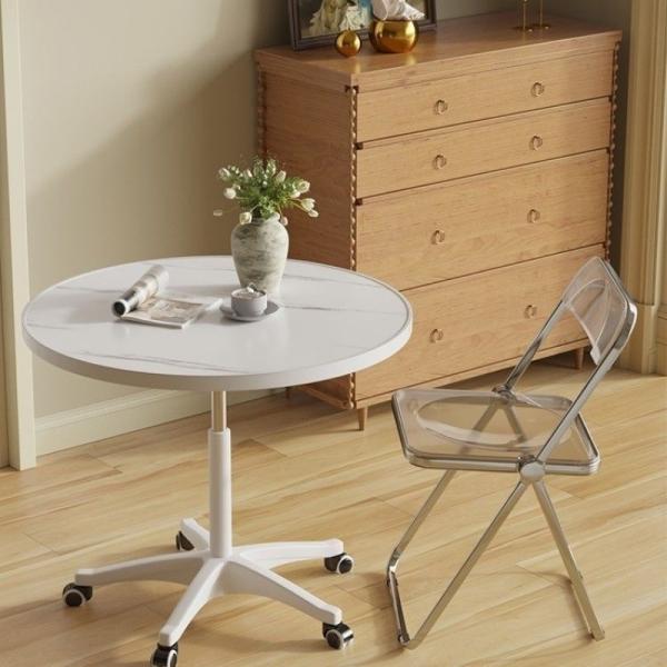 Coffee Table, Small Side , Living Room Home Movable Adjustable Height Round . Rolling Rack