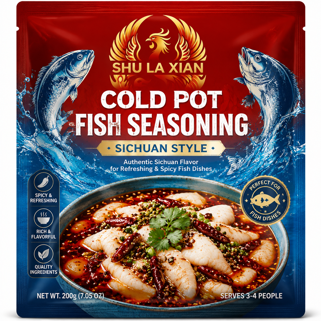 SHU LA XIAN Authentic Sichuan Cold Pot Fish Seasoning/Spicy Fish Seasoning Packet

