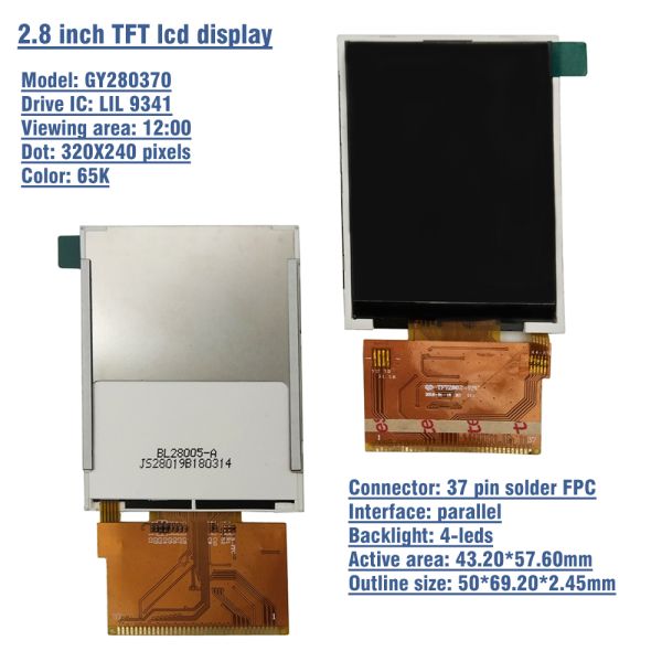 2.8 Inch TFT LCD Display with 240x320 Resolution and Parallel Interface