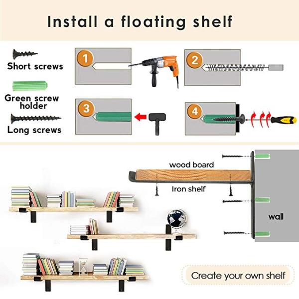 Scaffold Board Vintage T Lip Brackets com hardware incluído e caule traseiro 6'/ 15cm