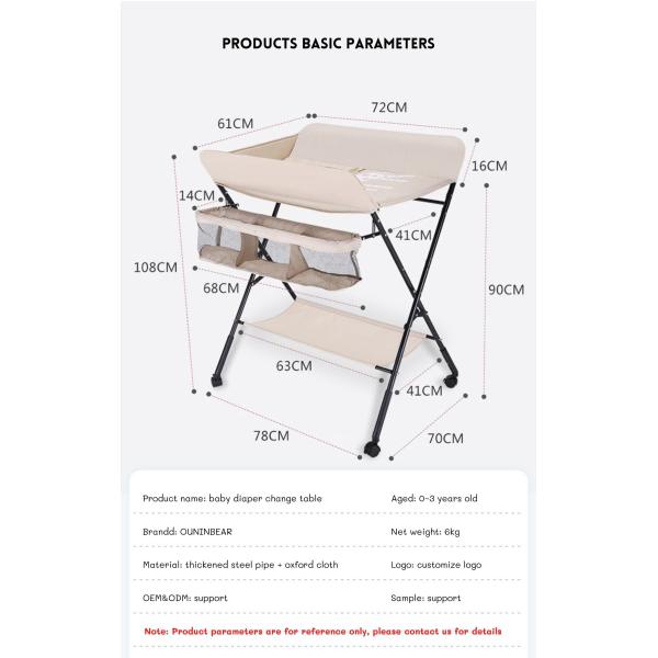 Modern Baby Changing Table  Station With Wheel And Thickened Steel Pipe Oxford Cloth