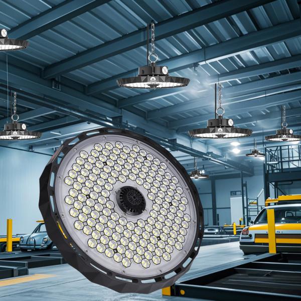 1-10V Dimmable 120 150 200 Watts ufo Led High Bay Lights 6000k 30,000 Lumens Warehouse Use with Power & CCT Adjustable