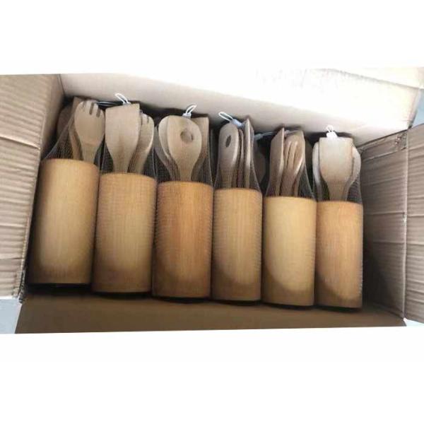 Reusable Bamboo Kitchen Cooking Utensil Set Organic 8 Pieces With Utensils Holder