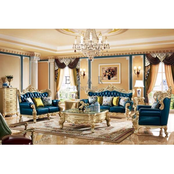 Wooden Frame Italian Leather Luxury Sofa Set