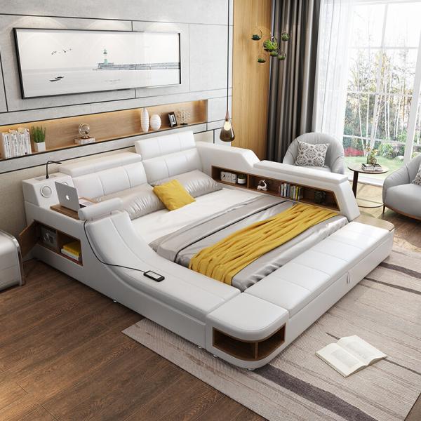 Multifunction Leather Bed Frame Queen Size Low Profile