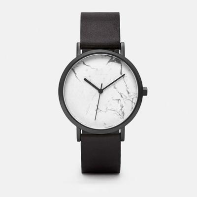 Stainless Steel White Marble Face Mesh Band Watch Three Hands Quartz
