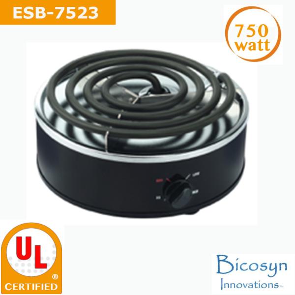 ESB-7523 750 Watt low price Compact Single Buffet Burner Electric Hot Plate, Black, UL approved, Back to school item