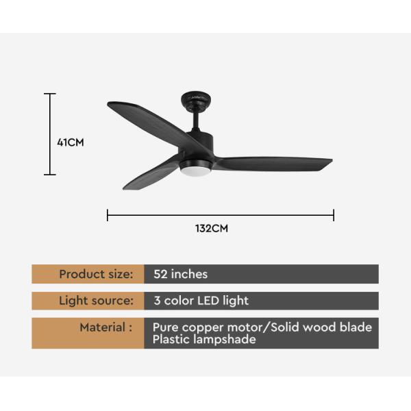 52 polegadas de madeira maciça DC de cobre puro Ventilador de teto remoto