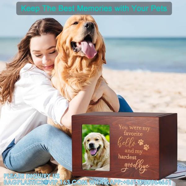 Pet Memorial Urns For Dog Or Cat Ashes, XLarge Wooden Funeral Cremation Urns With Photo Frame, Memorial Keepsake