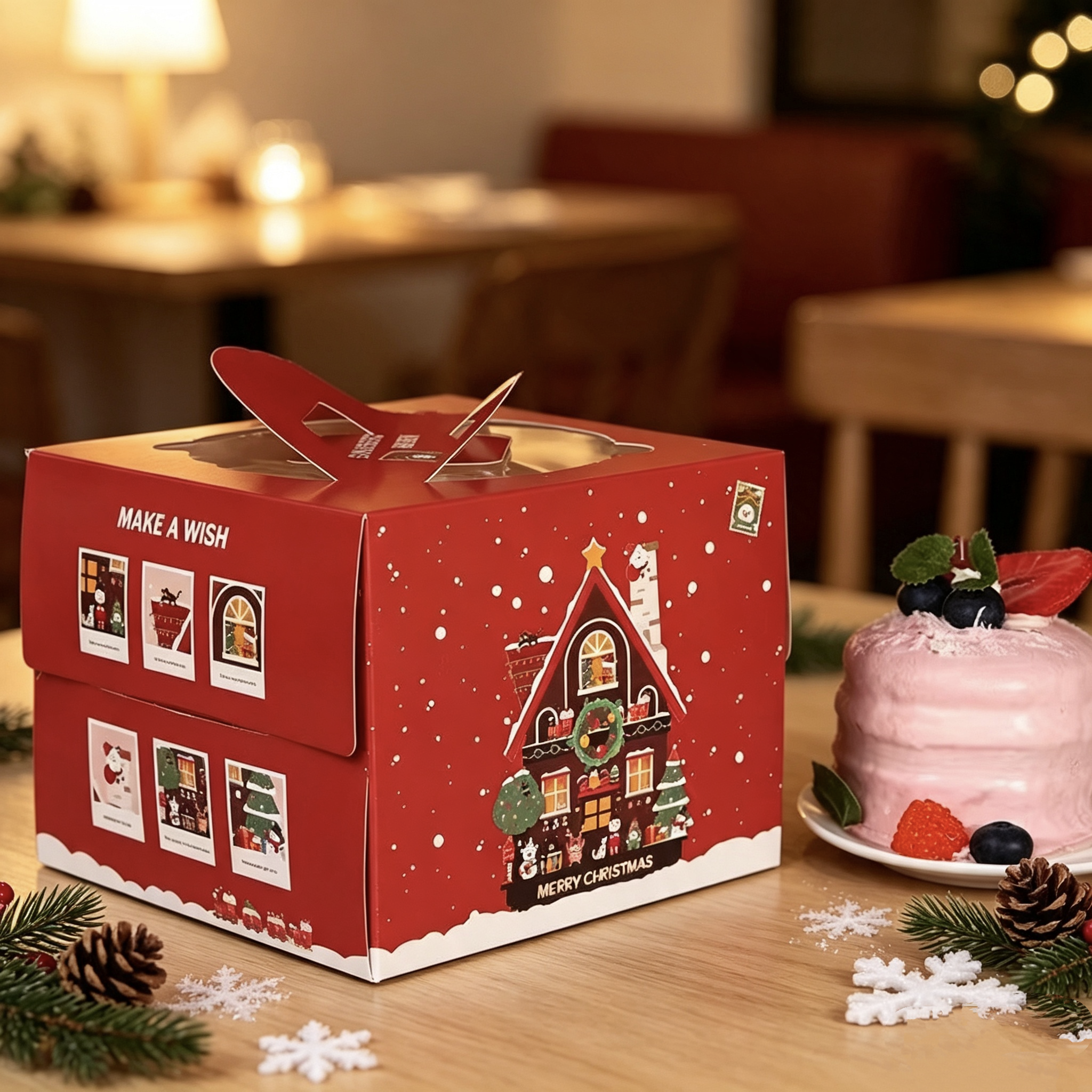 Art Paper Cake Box with GlossyMatt Lamination and Chocolate Shavings Decoration for Bakery Packaging