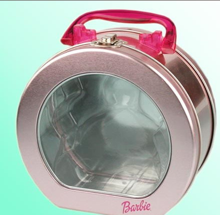 Small Round School Lunch Tin Box With Pvc Window , Lunch Box Containers