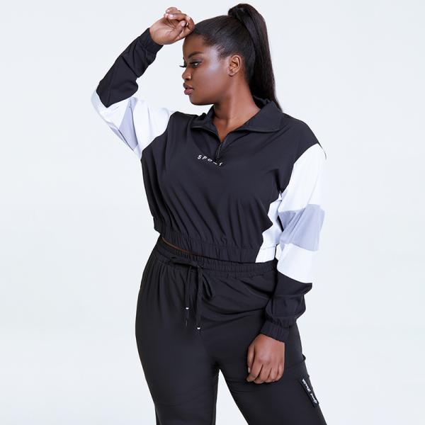Long sleeve 100D Three Quarter Zip Pullover Women'S Crop Sweatshirt