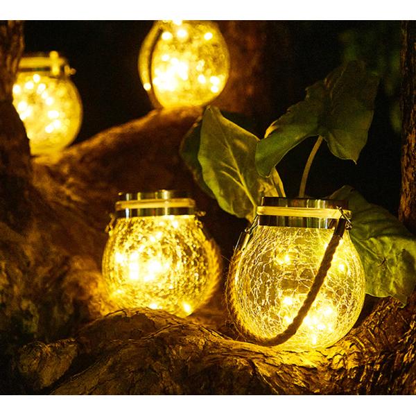Crackle LED Solar Lights Patio Glass Hanging Lights Wishing Christmas Mason Jar Lights