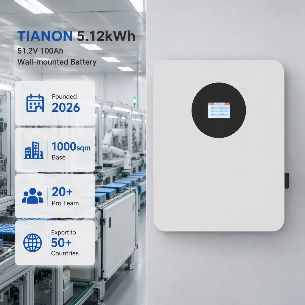 51.2V 100Ah 5.12kWh Wall Mounted LiFePO4 Powerwall Residential Off Grid Solar Household Home Energy Storage Battery - Tianon
