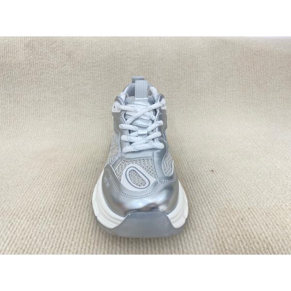 Women white running shoes with thick soled and breathable mesh upper genuine leather