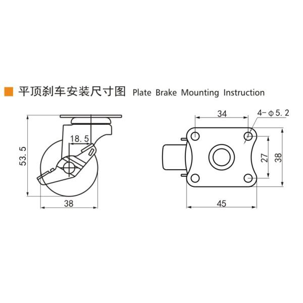 Casters EDL Mini Duty Casters 1.5 pulgadas 30 kg Plate TPU por rígido, giratorio y tipo de freno 2015P-72